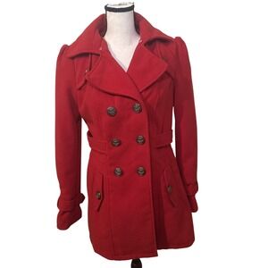 Worthington Double Breasted Red Peacoat Women Size Small